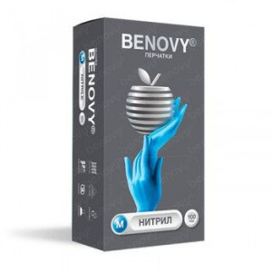 БЕНОВИ ПЕРЧАТКИ СМОТР. НИТРИЛ Н/СТЕР. Н/ОПУДР. ТЕКСТ. Р.M №100 (50 ПАР) ГОЛ. [BENOVY]