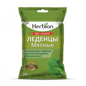 ХЕРБИОН ЛЕДЕНЦЫ Б/САХ. МЯТА+МАСЛО ЭВКАЛИПТА+ВИТ.С 62,5Г. №25 [HERBION]