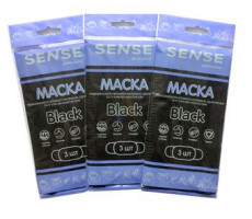 СЕНСЕ МАСКА МЕД. ТРЕХСЛОЙНАЯ (3-Х) НА РЕЗИНКЕ ЧЕРН. №3 [SENSE]