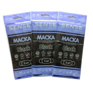 СЕНСЕ МАСКА МЕД. ТРЕХСЛОЙНАЯ (3-Х) НА РЕЗИНКЕ ЧЕРН. №3 [SENSE]